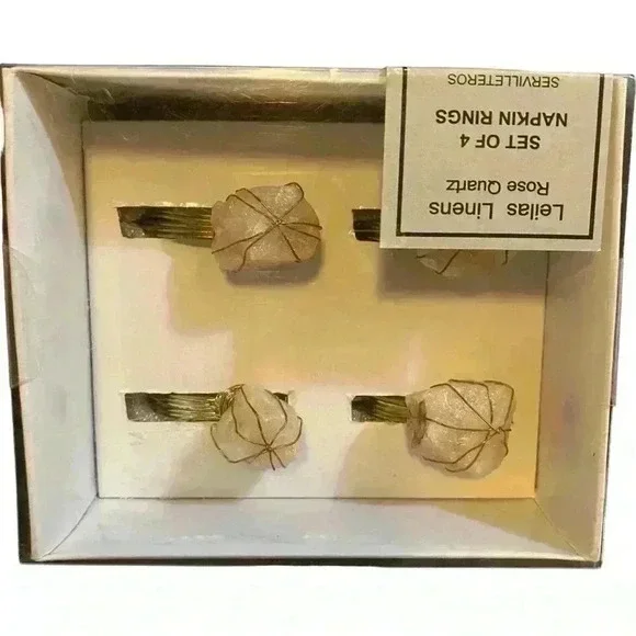 Leilas Linens Rose Quartz Set of 4 Napkin Rings Handcrafted NEW - Picture 2 of 6